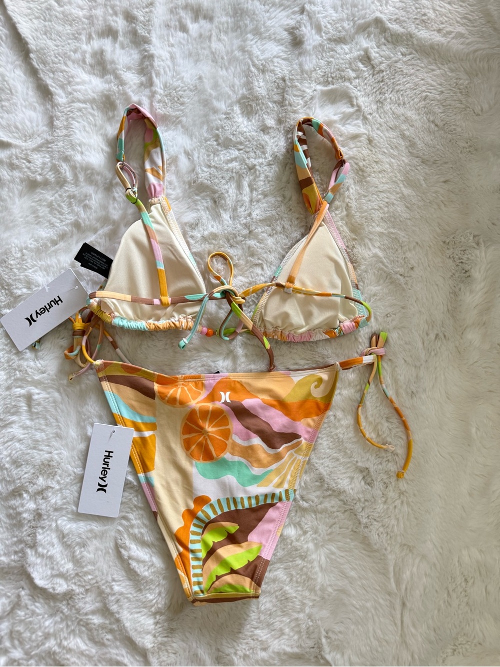 NWT Hurley Pastel Pink Multi-Print Tie-Side Bikini Set - Picture 8 of 8